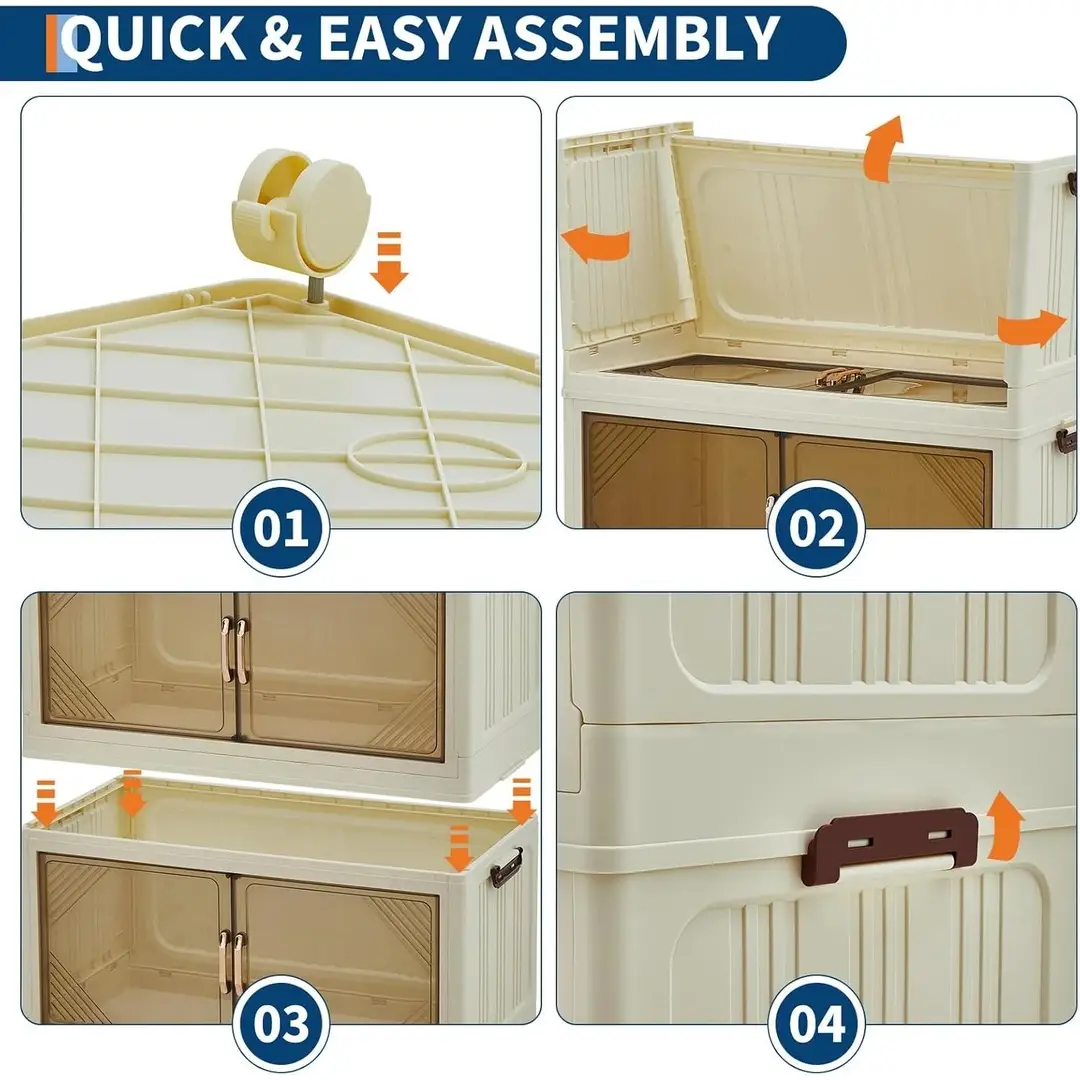 Storage boxes folded flat for compact storage