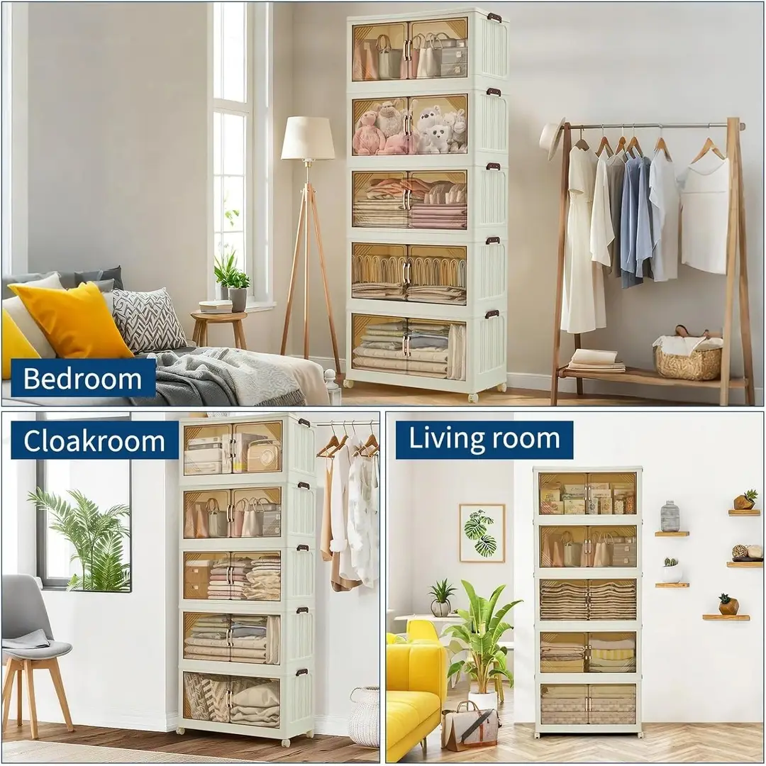 Foldable storage boxes organising clothes, toys and household essentials